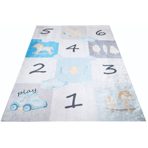 niebieski dywan dla chłopca cyfry kwadraty Lopa 6X