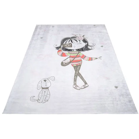 szary dywan dla dziewczynki z dziewczynką i pieskiem Feso 3X