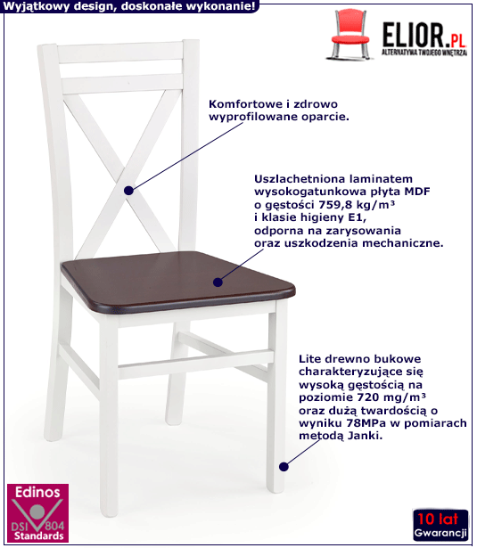 Drewniane skandynawskie krzesło Gini biały+ciemny orzech