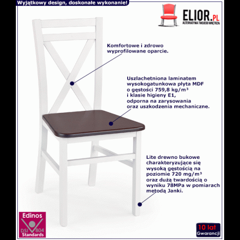 Fotografia Krzesło drewniane Gini - Biały+ciemny orzech z kategorii Krzesła drewniane