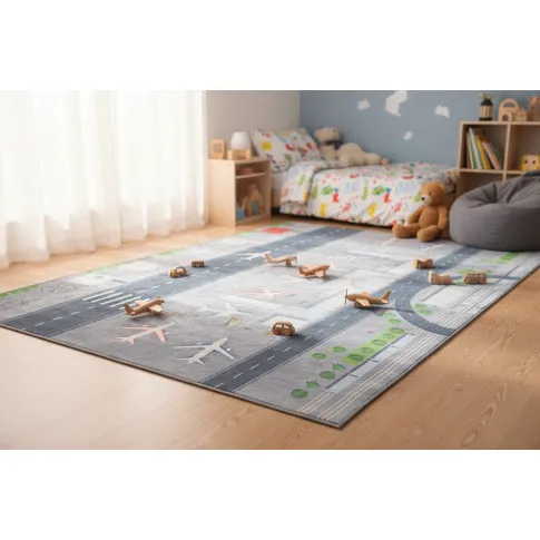Szary dywan dziecięcy z lotniskiem   Luni 6X