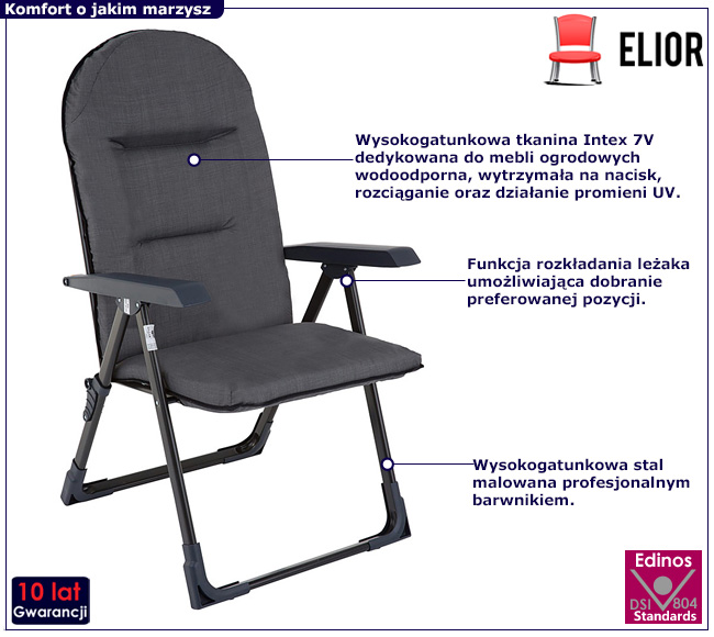 Szary rozkładany fotel ogrodowy Mariel
