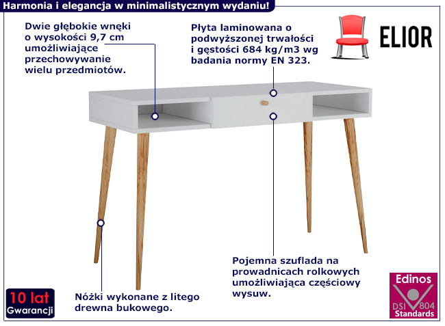 Minimalistyczne biurko Elara 3X biały