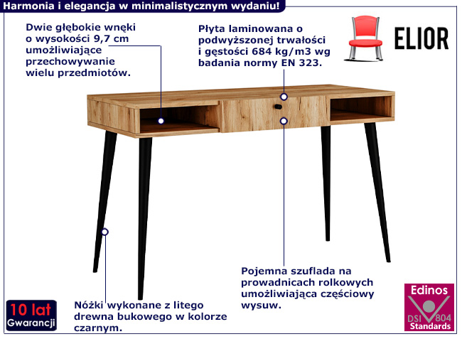 Minimalistyczne biurko Elara 3X dąb craft