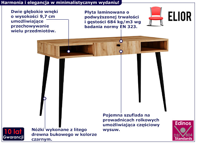 Minimalistyczne biurko Levana 3X dąb craft