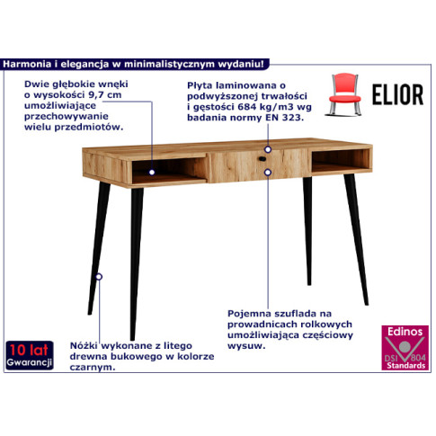 Minimalistyczne biurko Elara 3X dąb craft