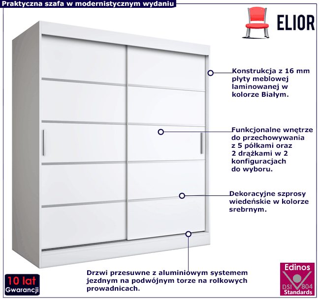 Szafa przesuwna biała 180cm Bohosa 5X