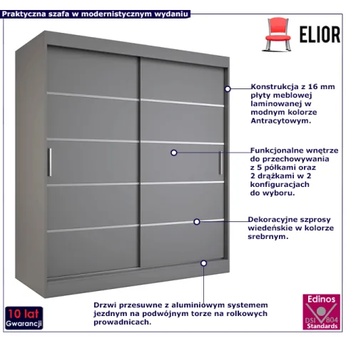 Przesuwna szafa antracytowa Livia 5X