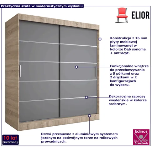 Przesuwna szafa dąb sonoma antracyt Livia 5X