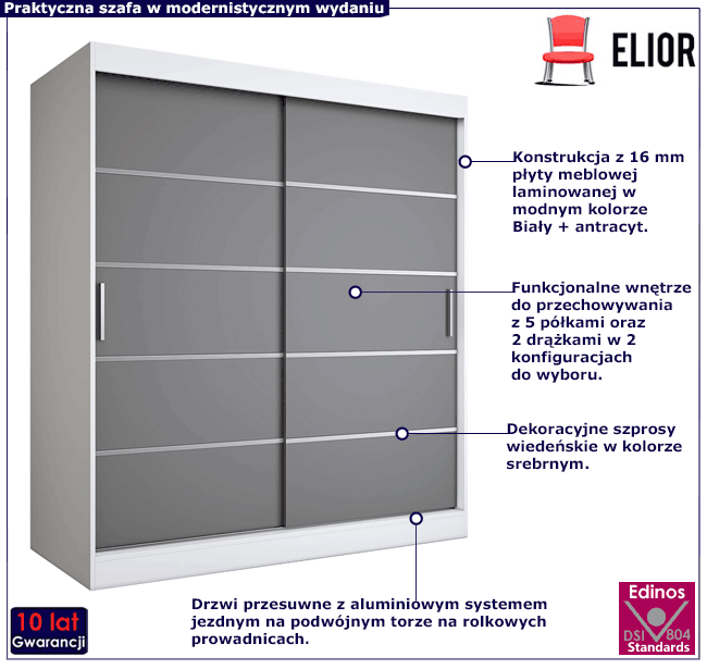 Szafa przesuwna dąb sonoma + antracyt 180cm Bohosa 5X