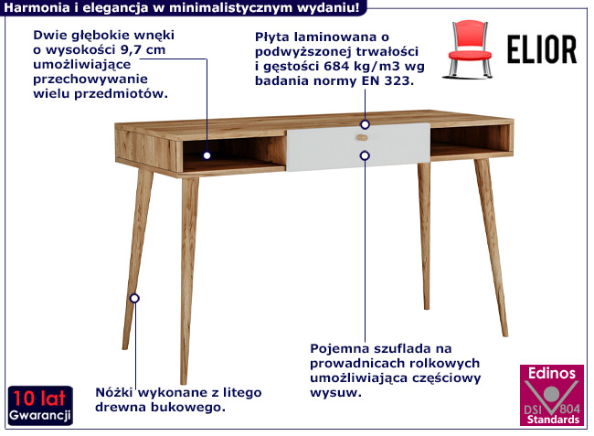 Minimalistyczne biurko Elara 3X dąb craft+biały
