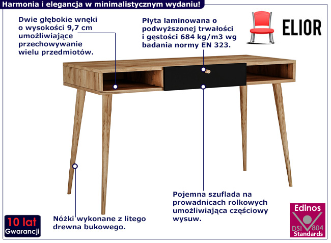 Minimalistyczne biurko Elara 3X dąb craft+czarny
