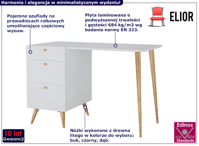 Minimalistyczne biurko Elara 4X biały