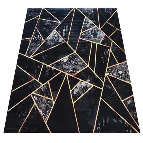 Czarny dywan w złote geometryczne wzory Eglam 8X
