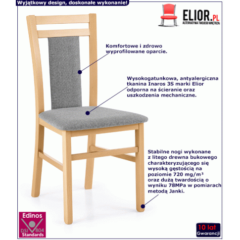 Fotografia Krzesło drewniane tapicerowane dąb miodowy - Thomas z kategorii Krzesła drewniane