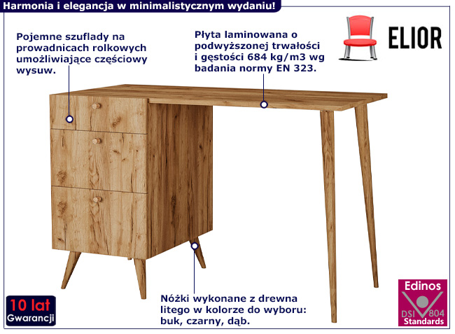 Minimalistyczne biurko Elara 4X dąb crtaft