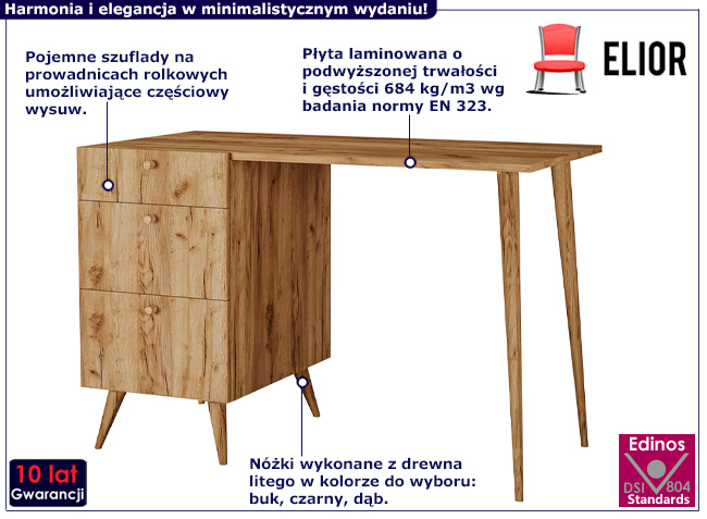 Minimalistyczne biurko Esto 4X dąb crtaft