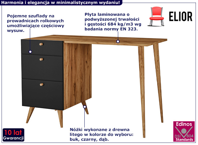 Minimalistyczne biurko Elara 4X dąb crtaft+czarny