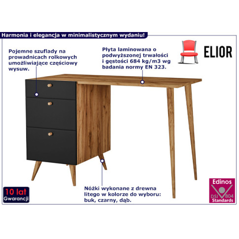 Minimalistyczne biurko Elara 4X dąb craft czarny