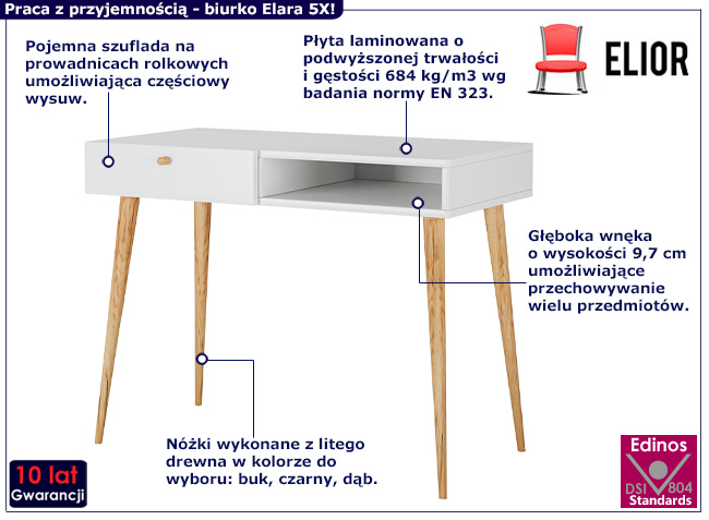 Minimalistyczne biurko Elara 5X biały