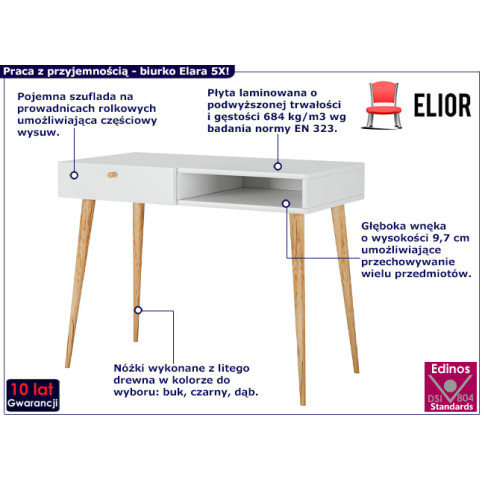 Minimalistyczne biurko Elara 5X biały