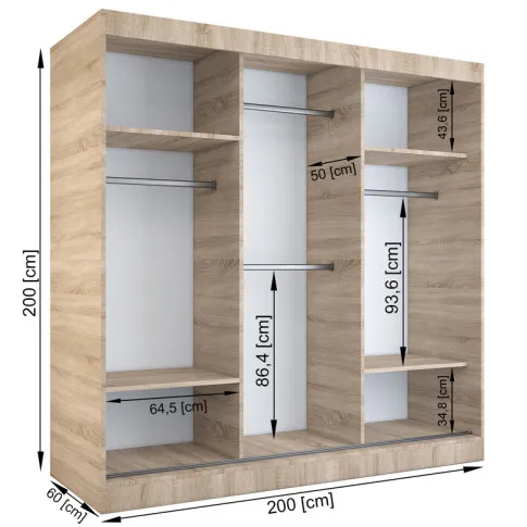 wymiary szafy przesuwnej 200cm Livia 6X