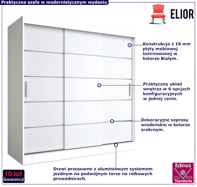Szafa przesuwna biała 200 cm Patja 6X