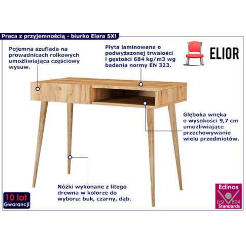 Minimalistyczne biurko Elara 5X dąb craft
