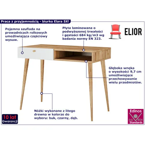Minimalistyczne biurko Elara 5X dąb craft biały
