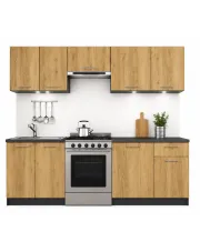 Zestaw mebli kuchennych 240 cm dąb craft + antracyt - Rokko w sklepie Edinos.pl