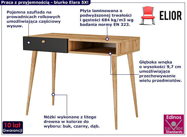 Minimalistyczne biurko Elara 5X dąb craft+czarny
