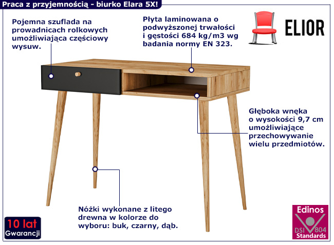 Minimalistyczne biurko Esto 5X dąb craft+czarny