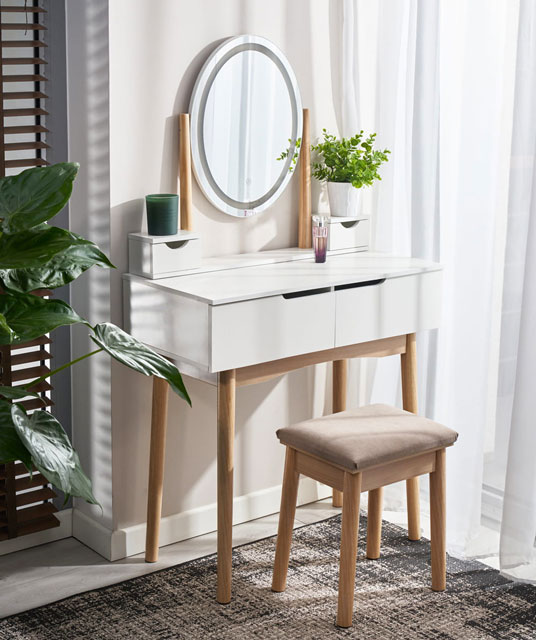 Sypialnia nowoczesna z wykorzystaniem toaletki Vakos