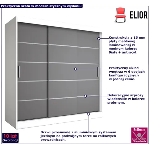 Przesuwna szafa biały antracyt Livia 6X