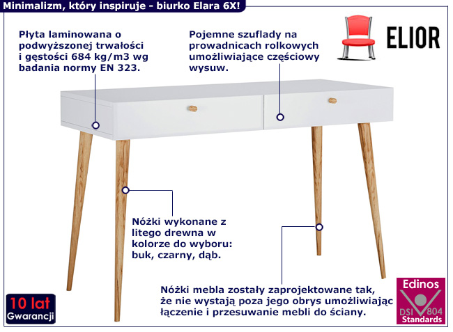 Minimalistyczne biurko Elara 6X biały