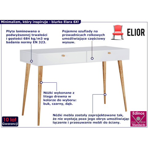 Minimalistyczne biurko Elara 6X biały