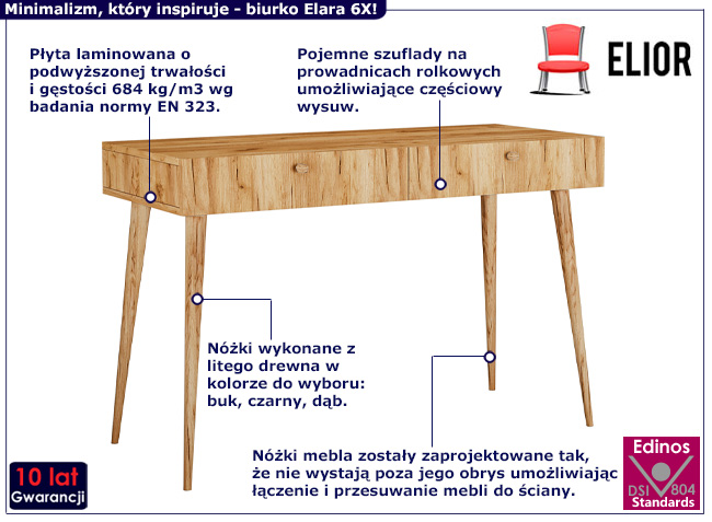 Minimalistyczne biurko Elara 6X dąb craft