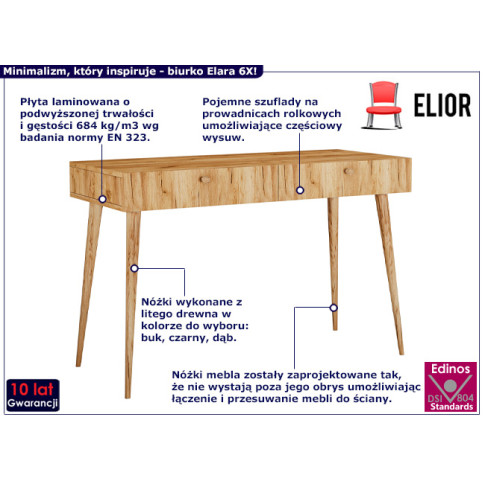 Minimalistyczne biurko Elara 6X dąb craft
