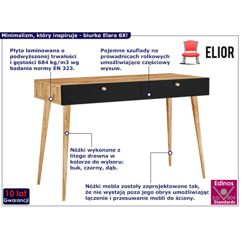 Minimalistyczne biurko Elara 6X dąb craft czarny