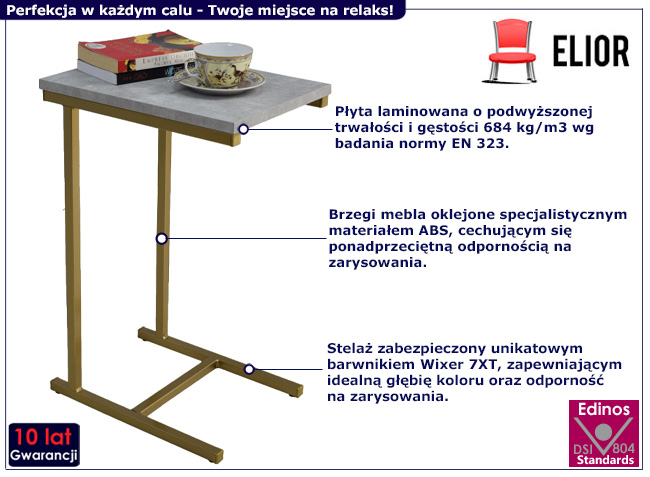 Stolik pomocniczy Elys 3X złoty+beton