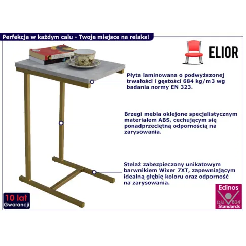 Minimalistyczny stolik boczny Elys 3X złoty beton