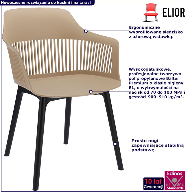 Infografika beżowego krzesła do stołu z ażurowym oparciem Niki 4X