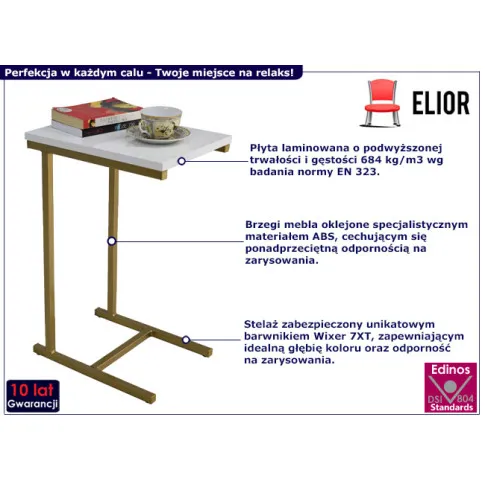Minimalistyczny stolik boczny Elys 3X złoty biały