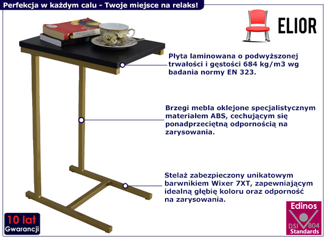 Stolik pomocniczy Elys 3X złoty+czarny