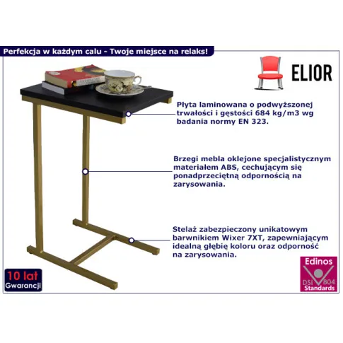 Minimalistyczny stolik boczny Elys 3X złoty czarny