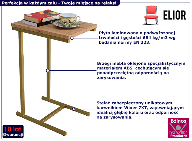 Stolik pomocniczy Liros 3X złoty+dąb artisan