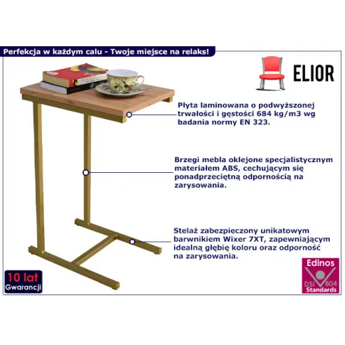 Minimalistyczny stolik boczny Elys 3X złoty dąb artisan