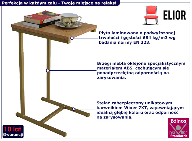Stolik pomocniczy Liros 3X złoty+dąb lancelot