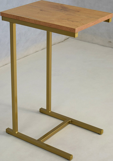 Minimalistyczny stolik boczny Liros 3X złoty+dąb lancelot