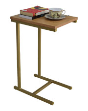 Minimalistyczny stolik pomocniczy złoty + dąb lancelot - Elys 3X